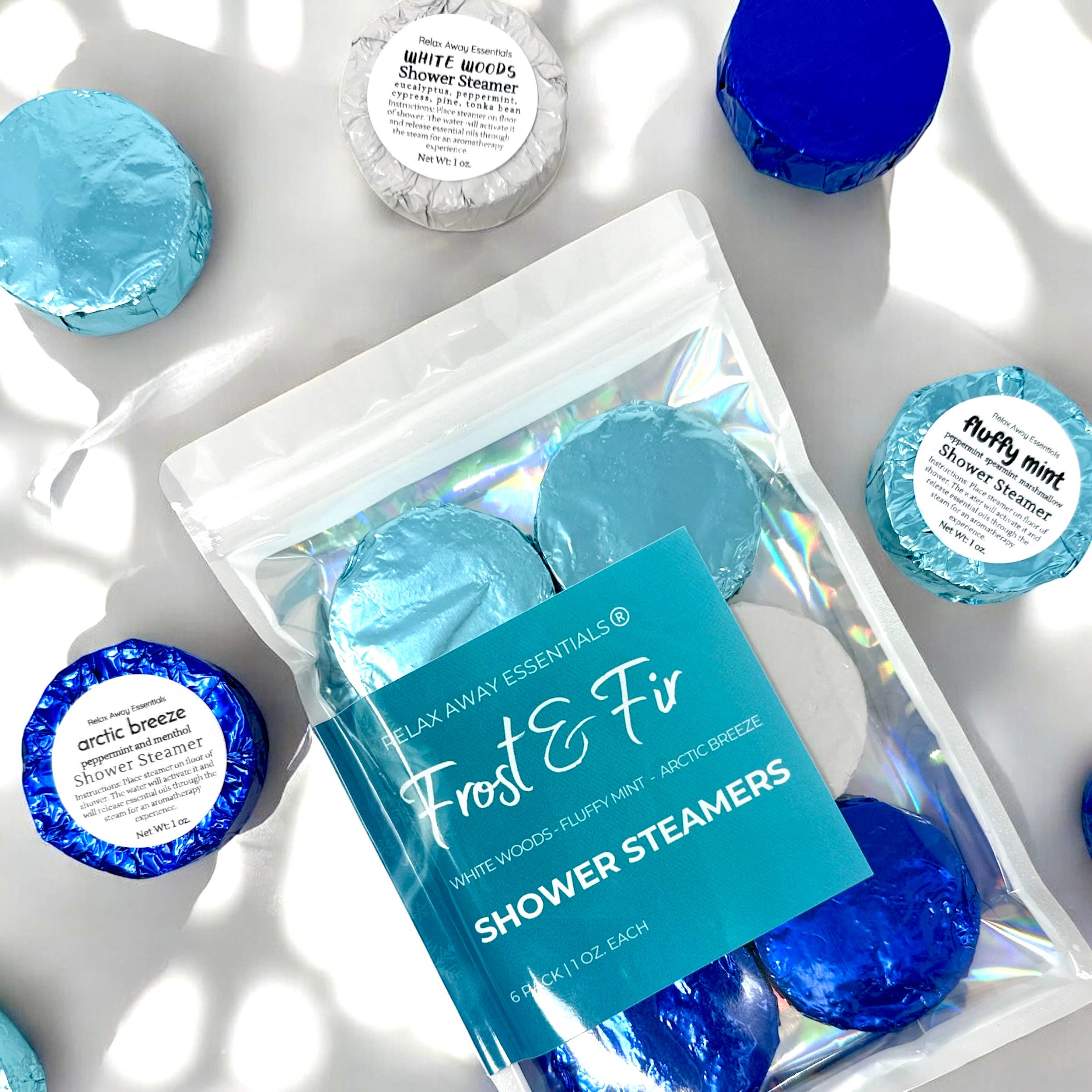 Relax Away Essentials - Wholesale Shower Steamer/Bomb - Frost and Fir Shower Steamers 6 Pack - Made in USA1