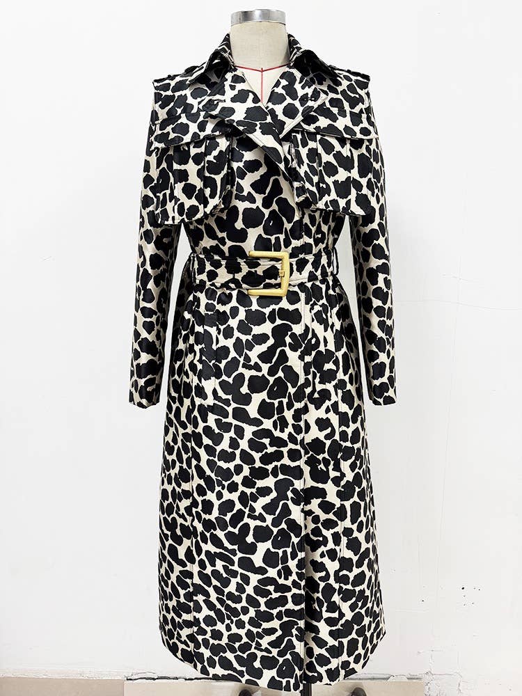 Färg som bilder CT146Y 2025 Höst Leopard Jacquard Bältad Lång Trenchcoat för wholesale på Faire0