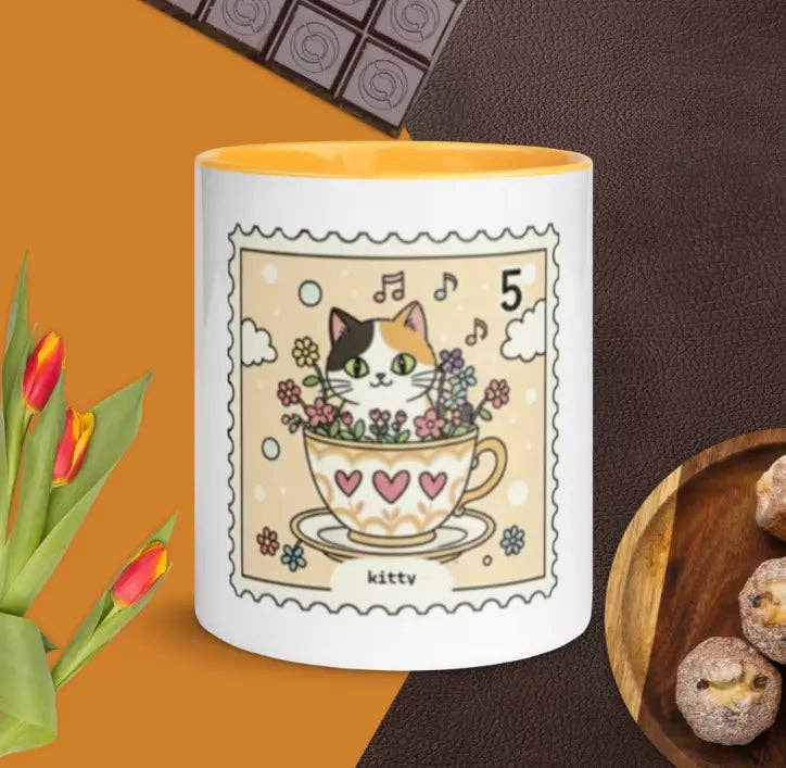 EME regalos - Wholesale Coffee Mug - Kitten mug with orange interior2