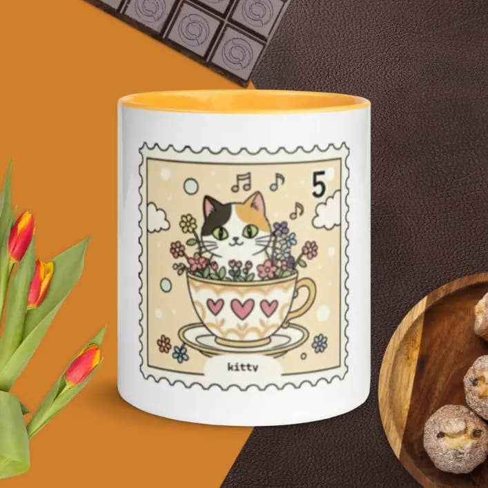 EME regalos - Wholesale Coffee Mug - Kitten mug with orange interior2