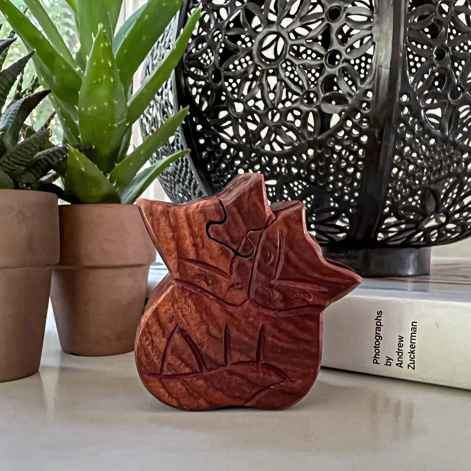 Global Crafts - Wholesale Decorative Box - Sheesham Wood Carved Fox Puzzle Box1
