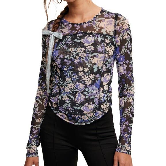 Romantic Floral Mesh Long Sleeve Top for wholesale by Blue Bunny Inc
