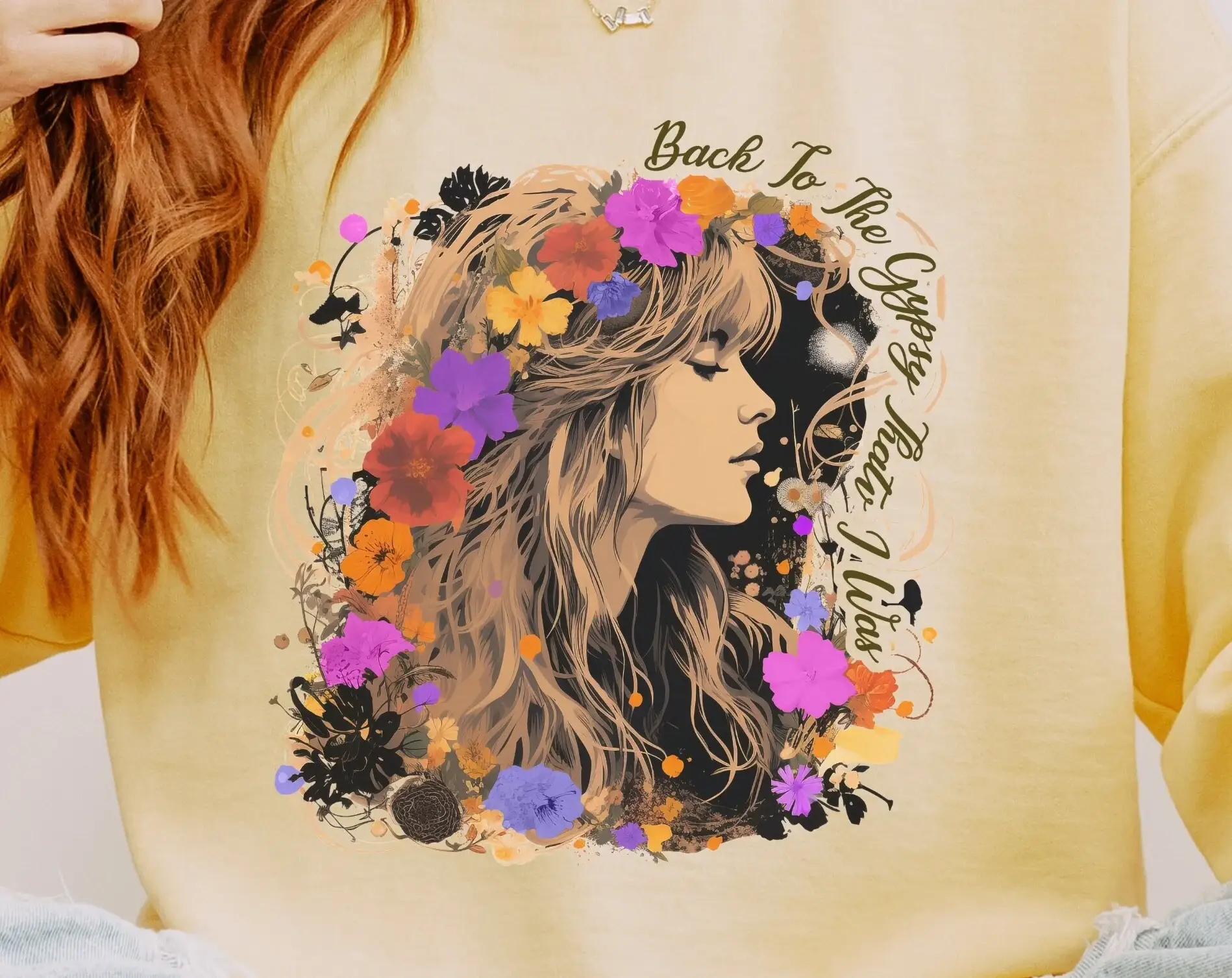 TheKingShirt - Wholesale Graphic Sweatshirt - Women's - Stevie Nicks Upcycled T-Shirt Hippie Boho Concert2