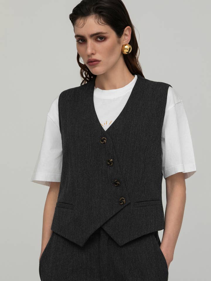 Chaleco Lidia Spigato Gris Hecho en Italia para venta al por mayor de Giorgia Fratta