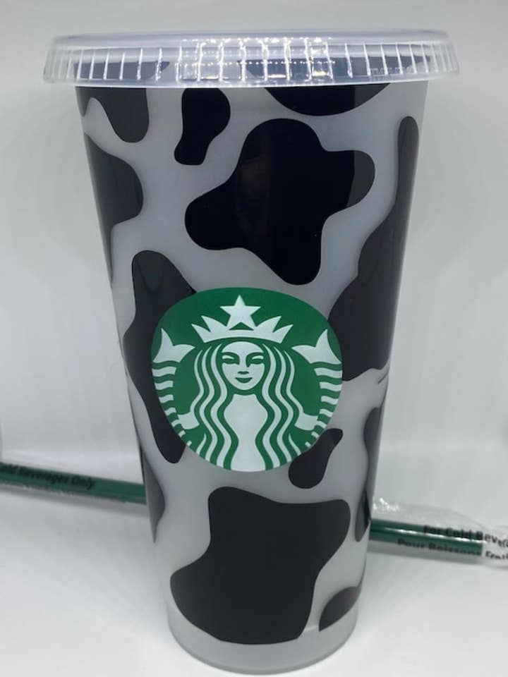 Cow-Print Starbucks "cold to go" cup for wholesale by SkylinnRaeCo