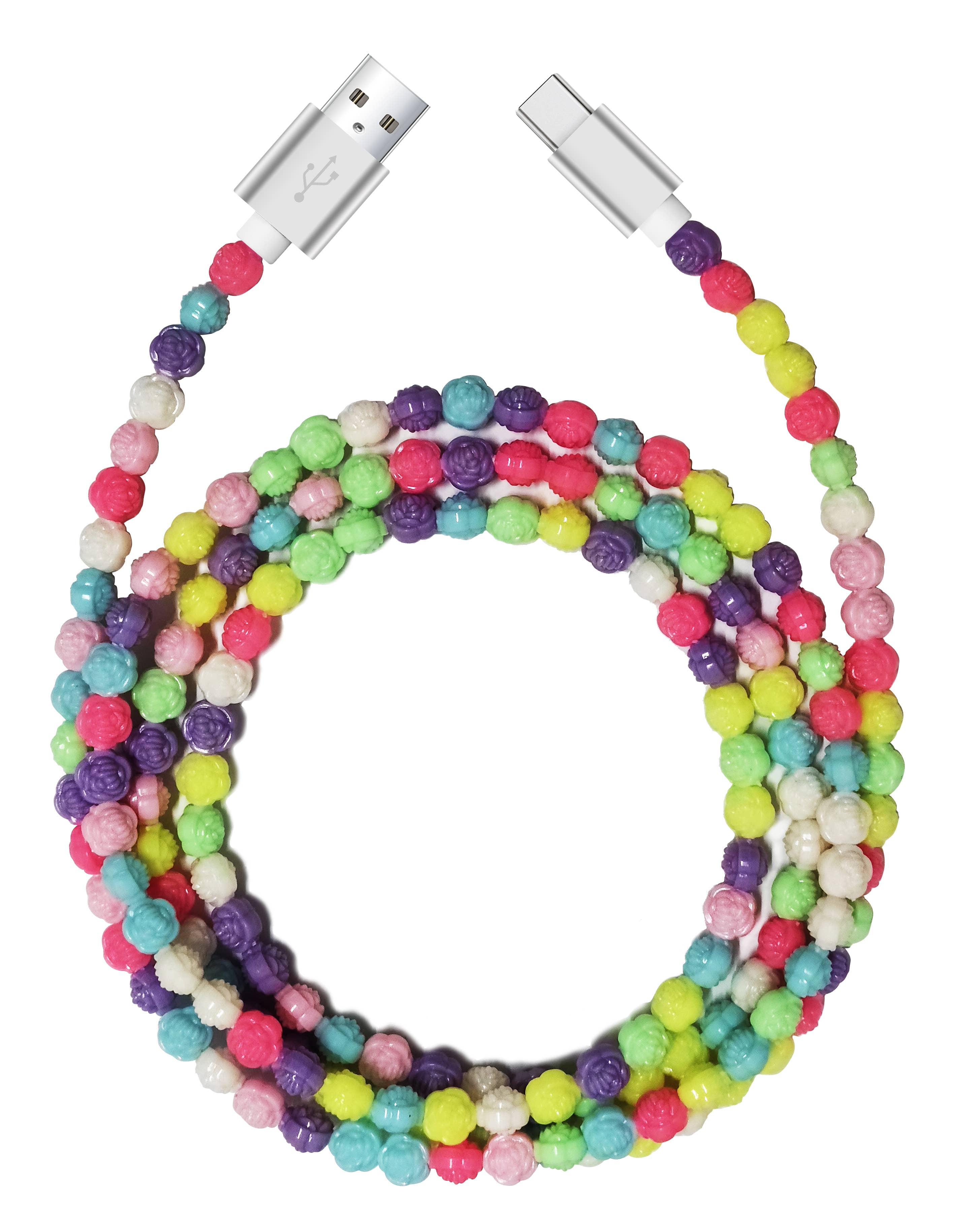 LAX Gadgets - Wholesale Charging Cable - Beaded USB Cable - A to C & Iphone- 6ft Candy Style