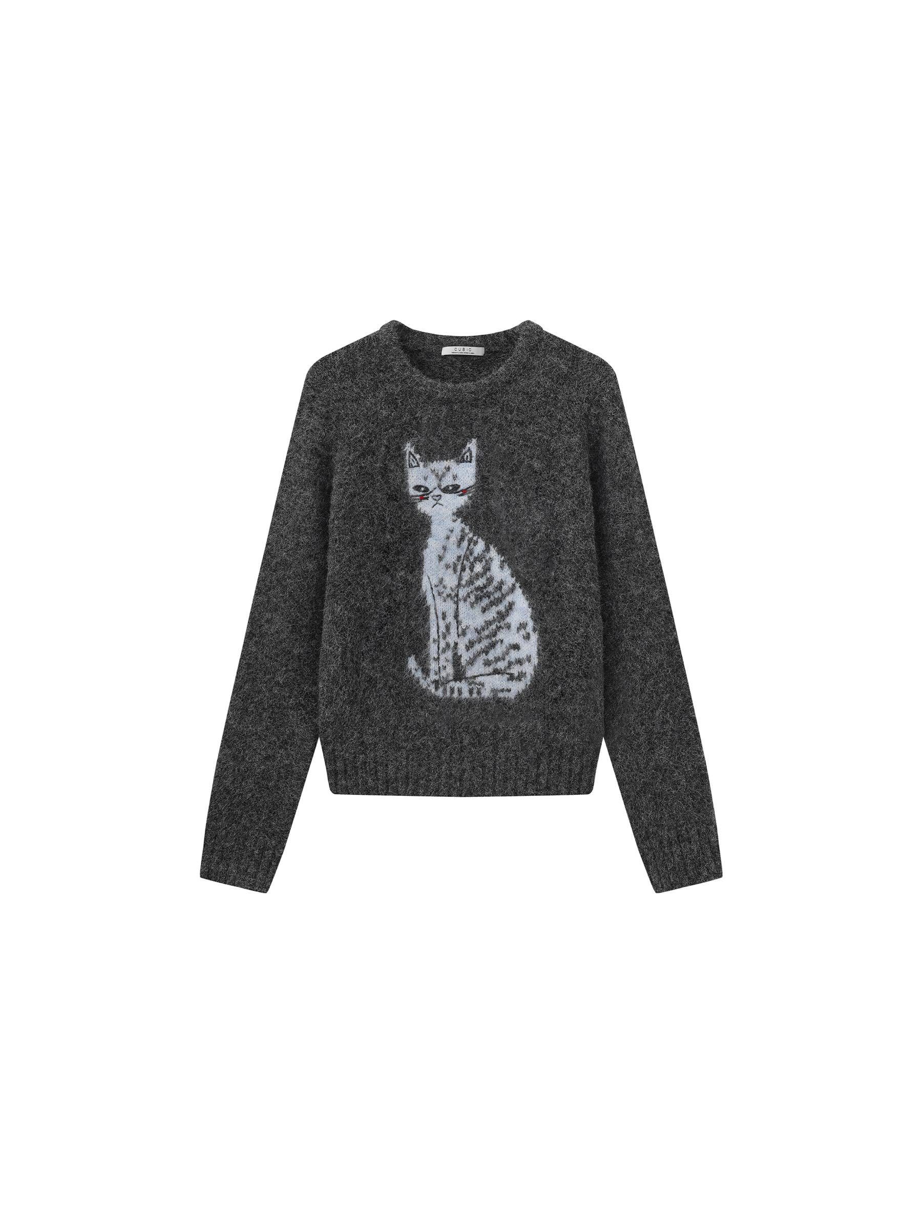 CUBIC - Wholesale Knit Sweater - Women's - CUBIC Cat Print Wool Blend Sweater0