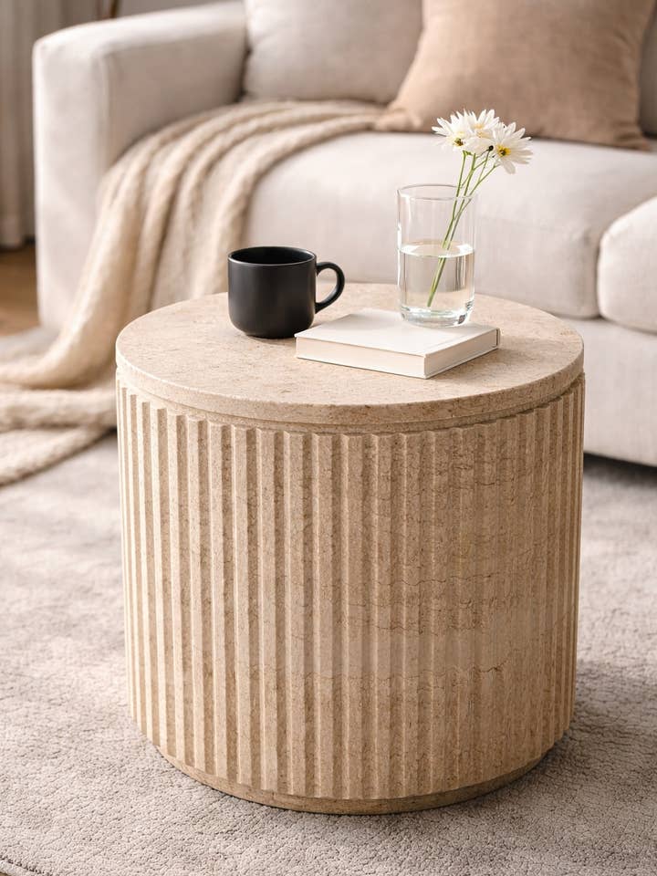 Mesa de Centro Redonda em Mármore de Carvalho Orgânico - Decoração de Casa por atacado de Cwpco