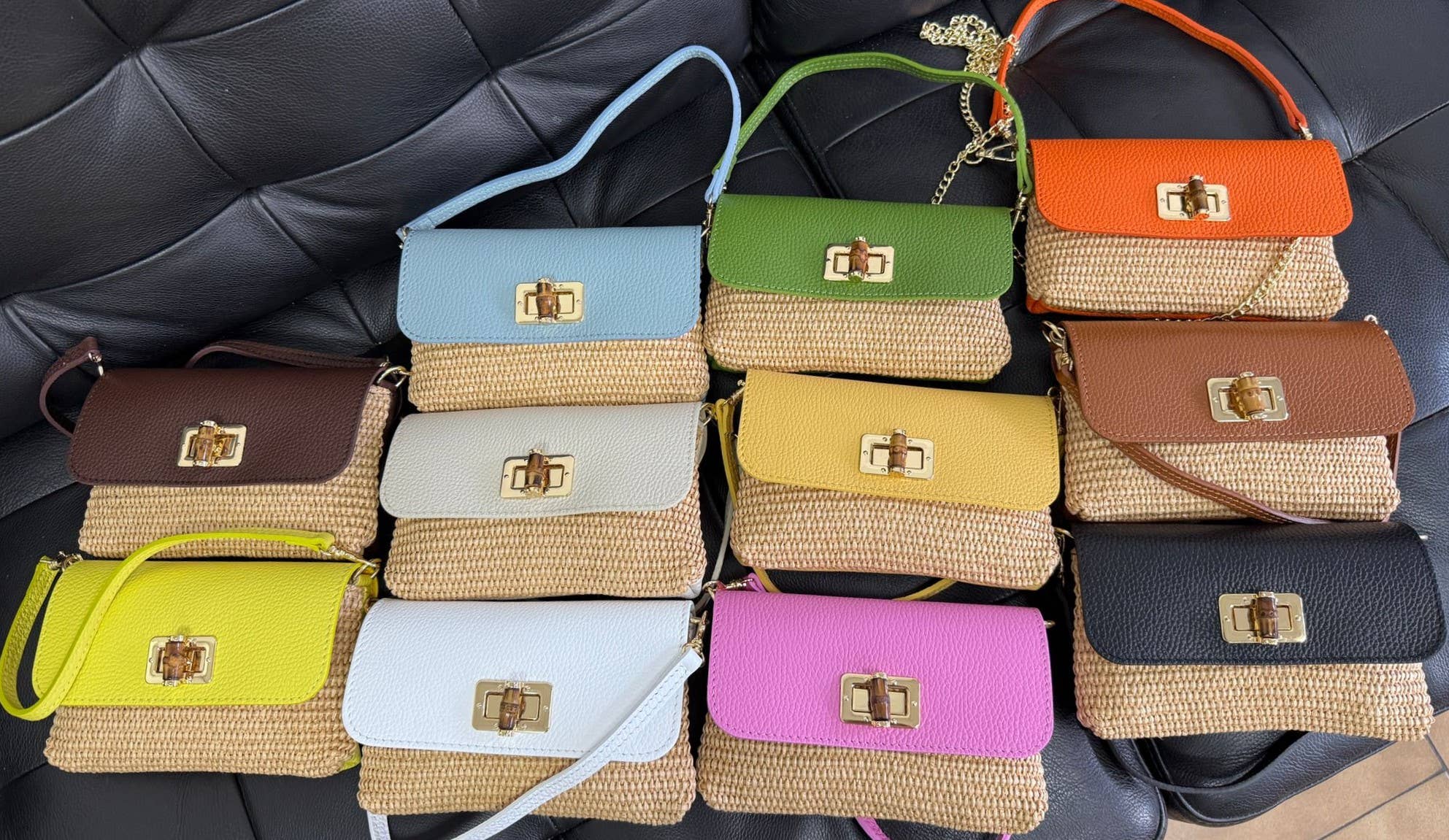 JIJOU CAPRI - Vente Sac à bandoulière – femme - Sac bandoulière en raphia et cuir LBRAF Fermeture en bambou0