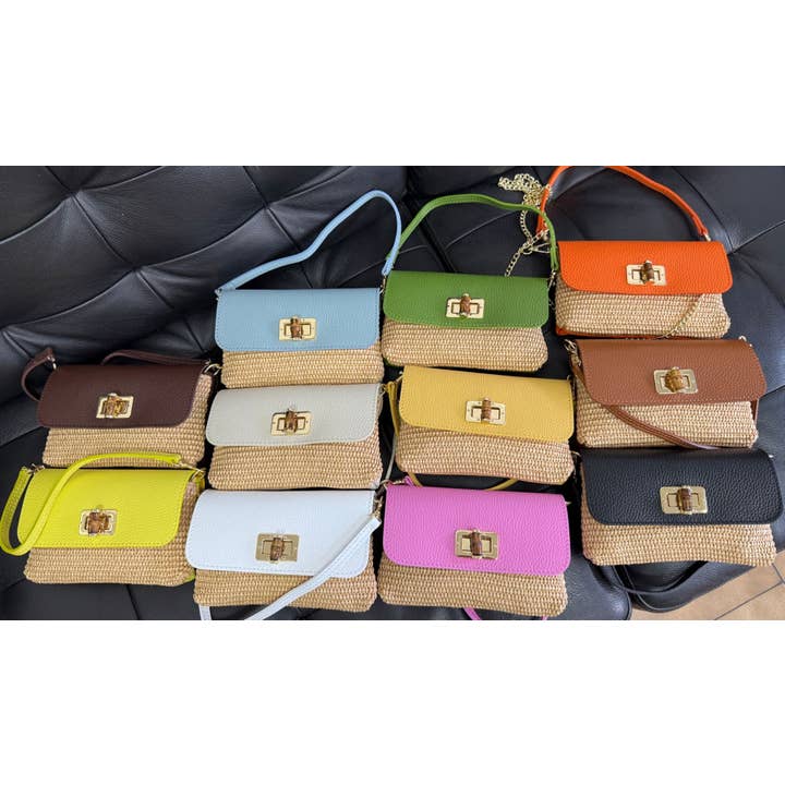 JIJOU CAPRI - Vente Sac à bandoulière – femme - Sac bandoulière en raphia et cuir LBRAF Fermeture en bambou