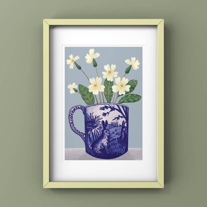 Primroses is Rabbit Cup Print by Susie Hamilton for wholesale by Susie Hamilton Art