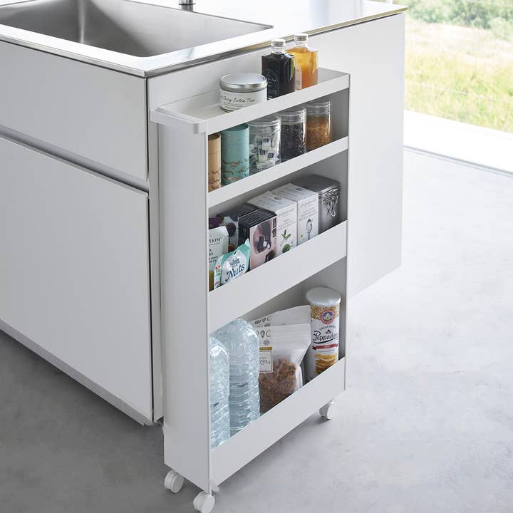 Yamazaki Home - Wholesale Free Standing Shelf - Slim Rolling Wagon (31.7" H) - Steel