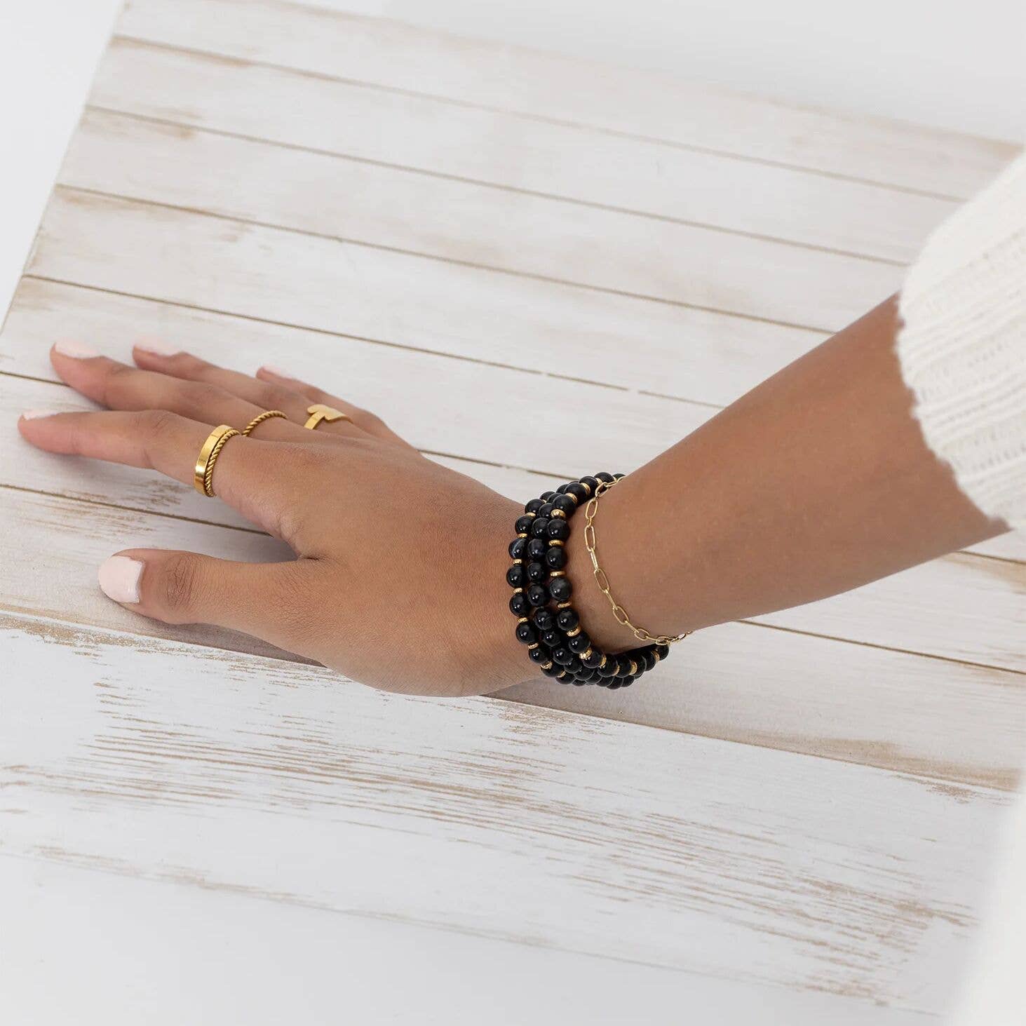 Or Bracelet en perles de verre d'agate plaqué or 18K PVD en vente sur Faire7