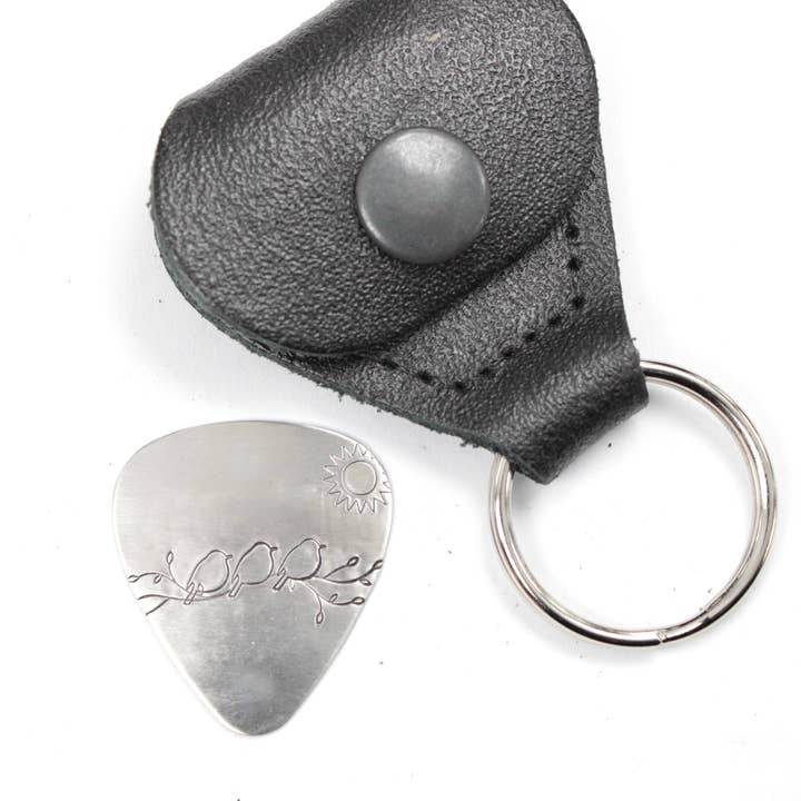 Completely Hammered - Wholesale Music Accessory - 3 Little Birds Hand stamped Guitar Pick, Keychain or Wrap Bracelet1