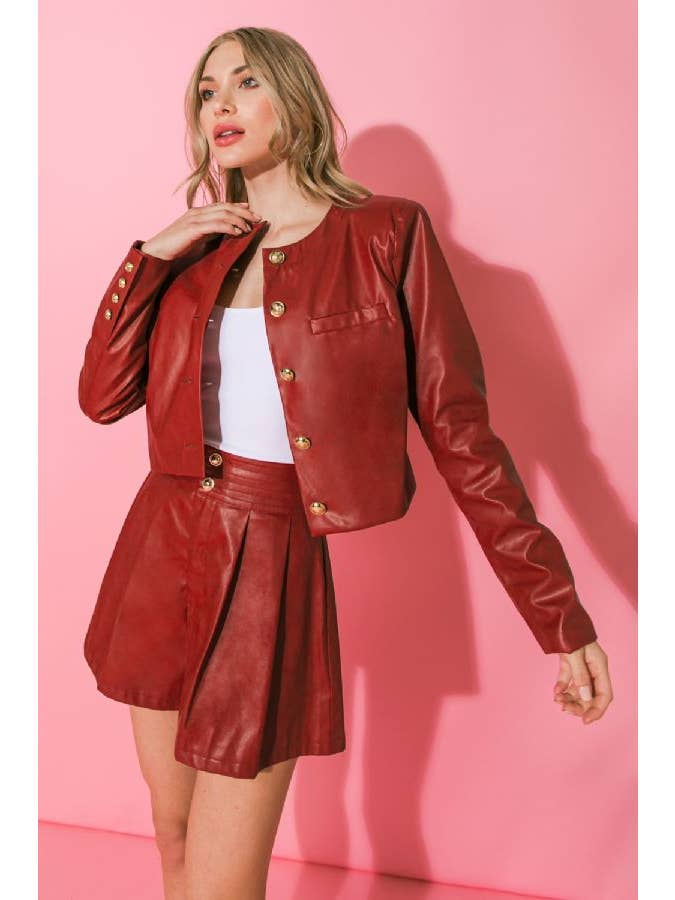 RED A faux leather bolero jacket-IJ10151 for wholesale on Faire