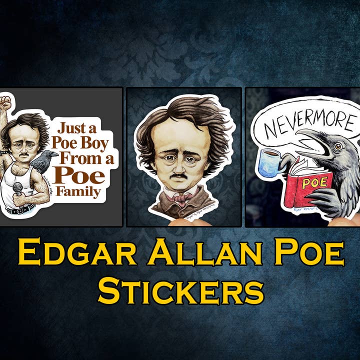 Ryan McCulloch Art - Wholesale Sticker - VINYL STICKER: Edgar Allan Poe, Freddie Mercury (Bookstore)1