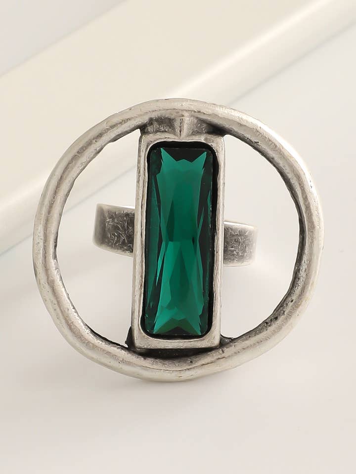 Silver Plated Women Green Stone Ring for wholesale by BUBU BY TEKIN SHOP