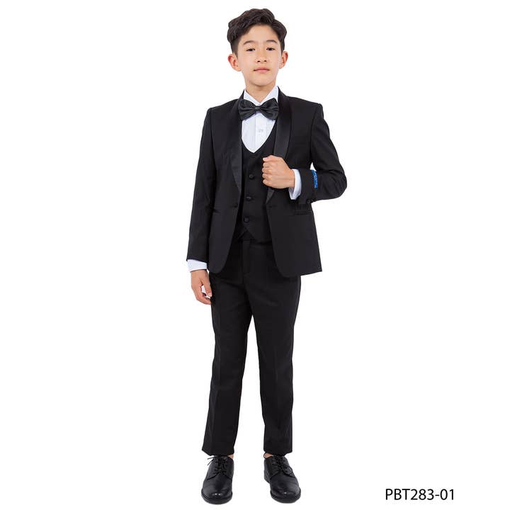 Perry Ellis Boys Tuxedo Black 5pc, with Dress Shirt & Tie for wholesale by Suits America