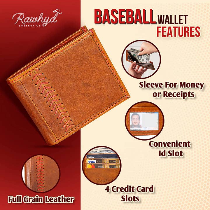 RAWHYD Leather Co. - Wholesale Wallet - Men's - RAWHYD - Baseball Stitch Bi-fold Leather Wallet - 3 4/8" x 4 5/8"2