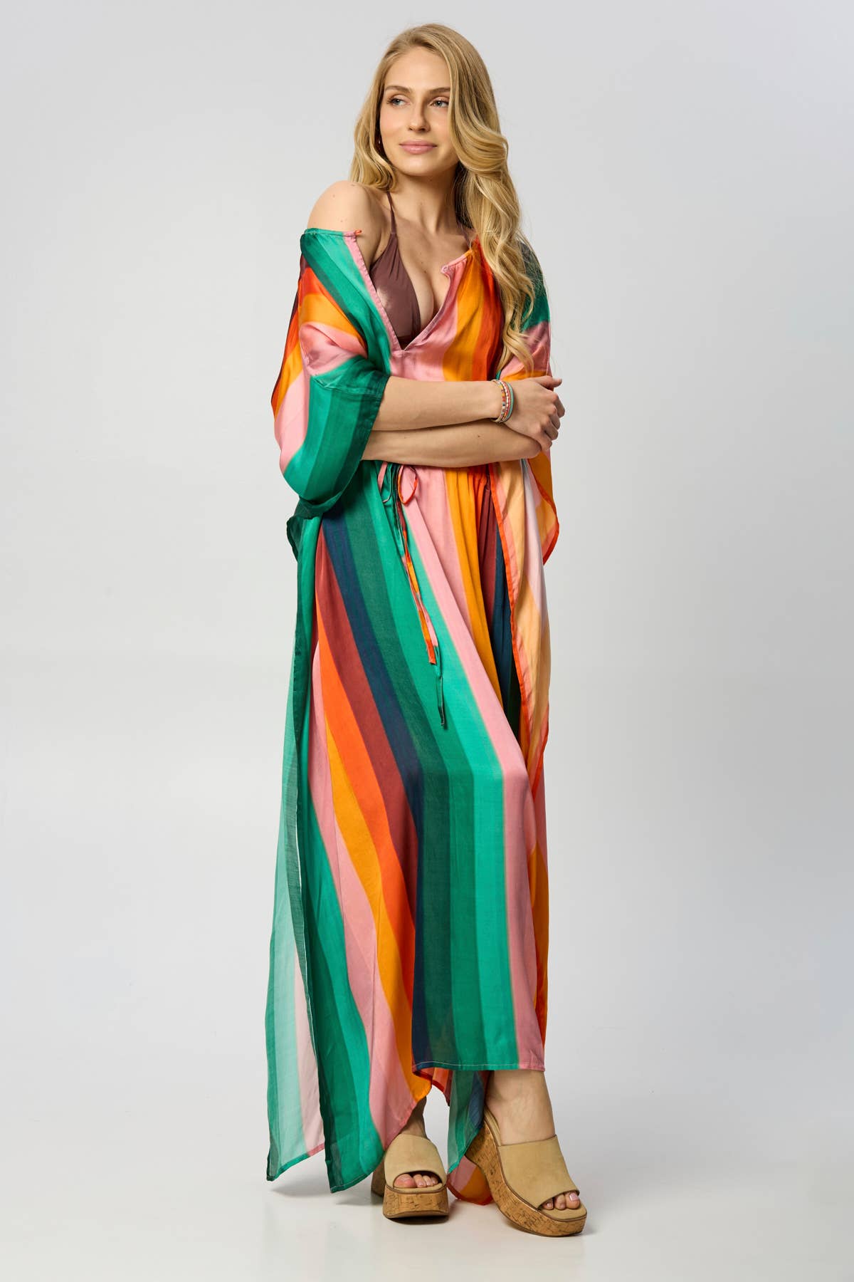 SAACHI – Großhandel Kaftan – Damen – Mehrfarbiger Kaftan mit gestreifter Taille5