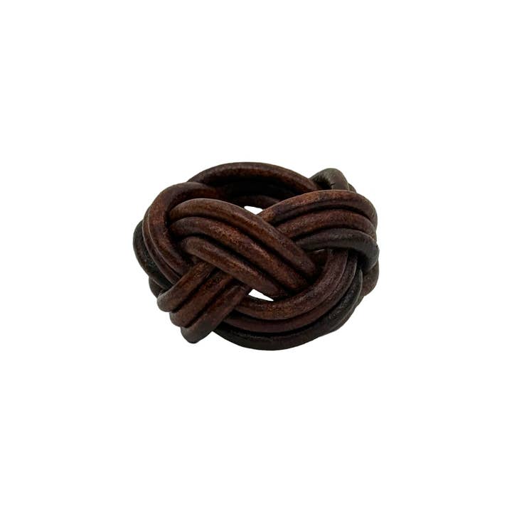 Walnut Hand-Knotted Leather Scarf Slide for wholesale by Krystell Barraza
