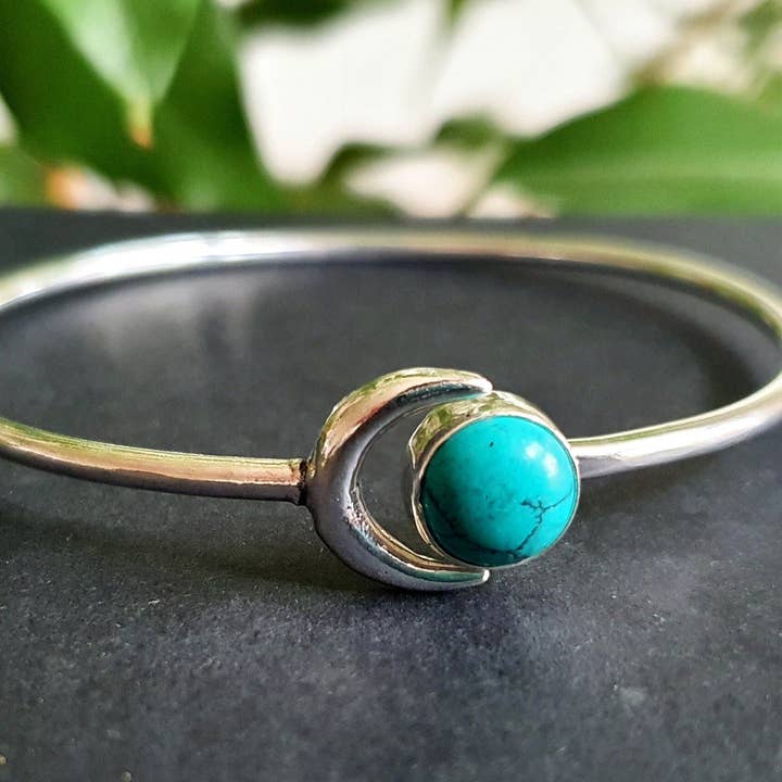 Bracciale Luna d'Argento / Turchese / Bracciale Rigido / Galassia / Sistema Solare / Pianeti / Boho / Regolabile / Hippie / Chic / Sole per la vendita all'ingrosso da parte di Kaali Boutique