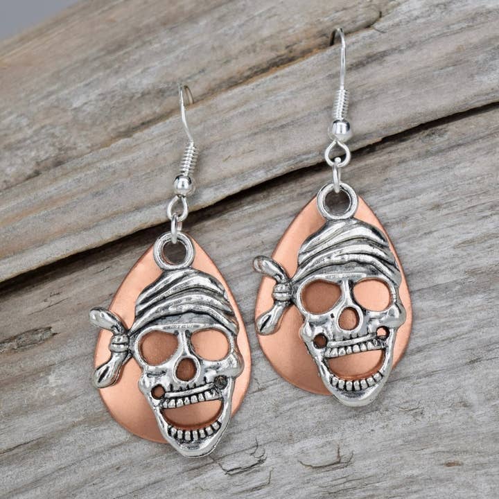 Med. Copper Tone Pirate Earrings for wholesale by Eye Catching Jewelry