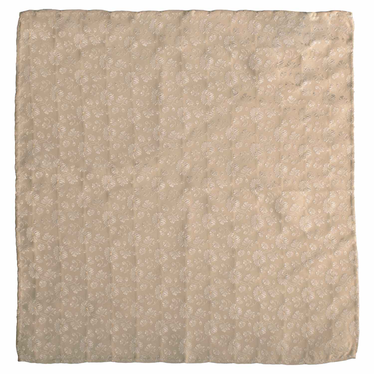 Graffeo Cravatte - Wholesale Handkerchief - Men's - Vintage Champagne-Colored Silk Pocket Square with Silver Gray Floral Gold Lurex POCV10310