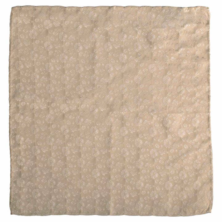 Graffeo Cravatte - Wholesale Handkerchief - Men's - Vintage Champagne-Colored Silk Pocket Square with Silver Gray Floral Gold Lurex POCV1031