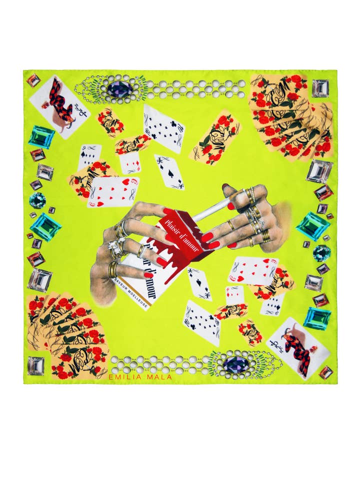 Plaisir D'Amour Silk Scarf-Lime for wholesale by Emilia Mala