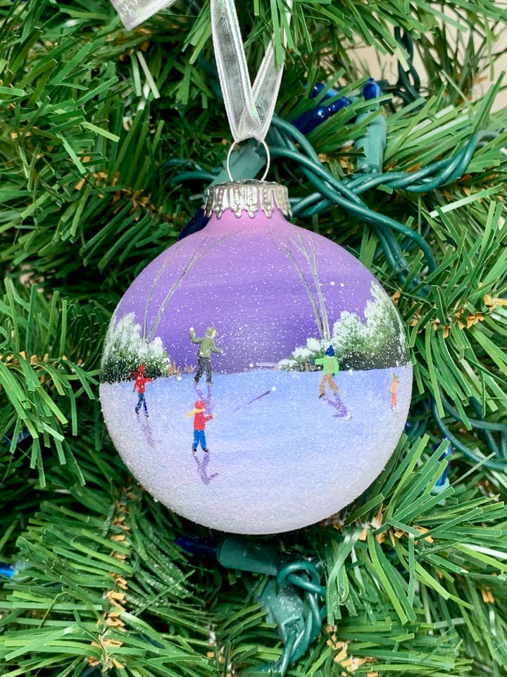 Snowball Fight Between Kids Hand Painted Christmas Ornament for wholesale by Art with Elise