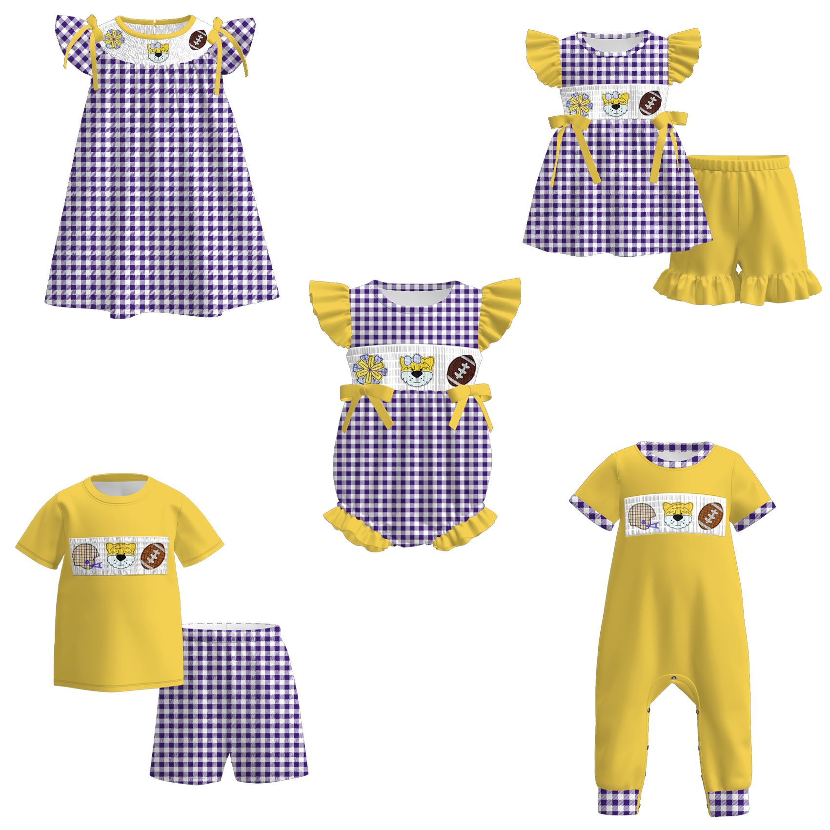 Auraquise - Wholesale Clothing Set - Baby - Louisiana Football Embroidered Matching Sibling Outfits5