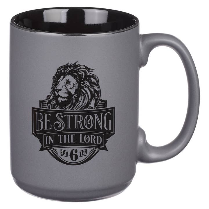 Mug Matte Gray Be Strong Eph. 6:10 for wholesale by Christian Art Gifts