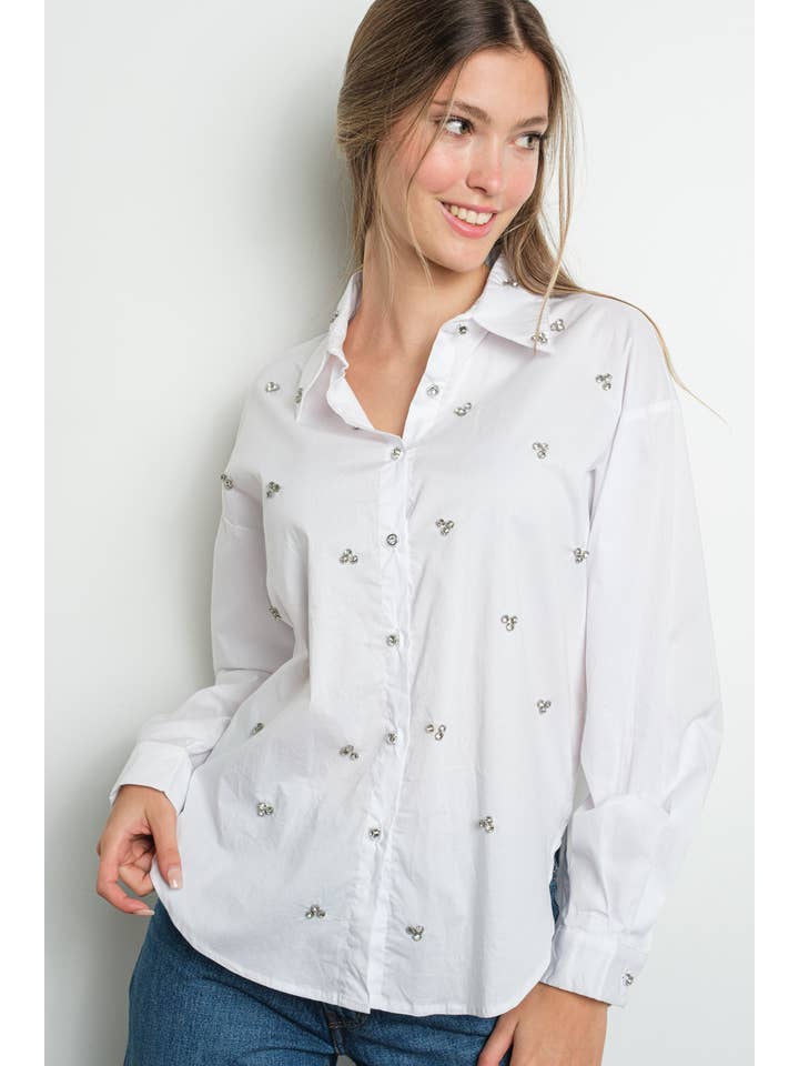 KIWI - Wholesale Buttoned-down shirt – Women's - IT3066 Rhinestone embellished button down shirt9