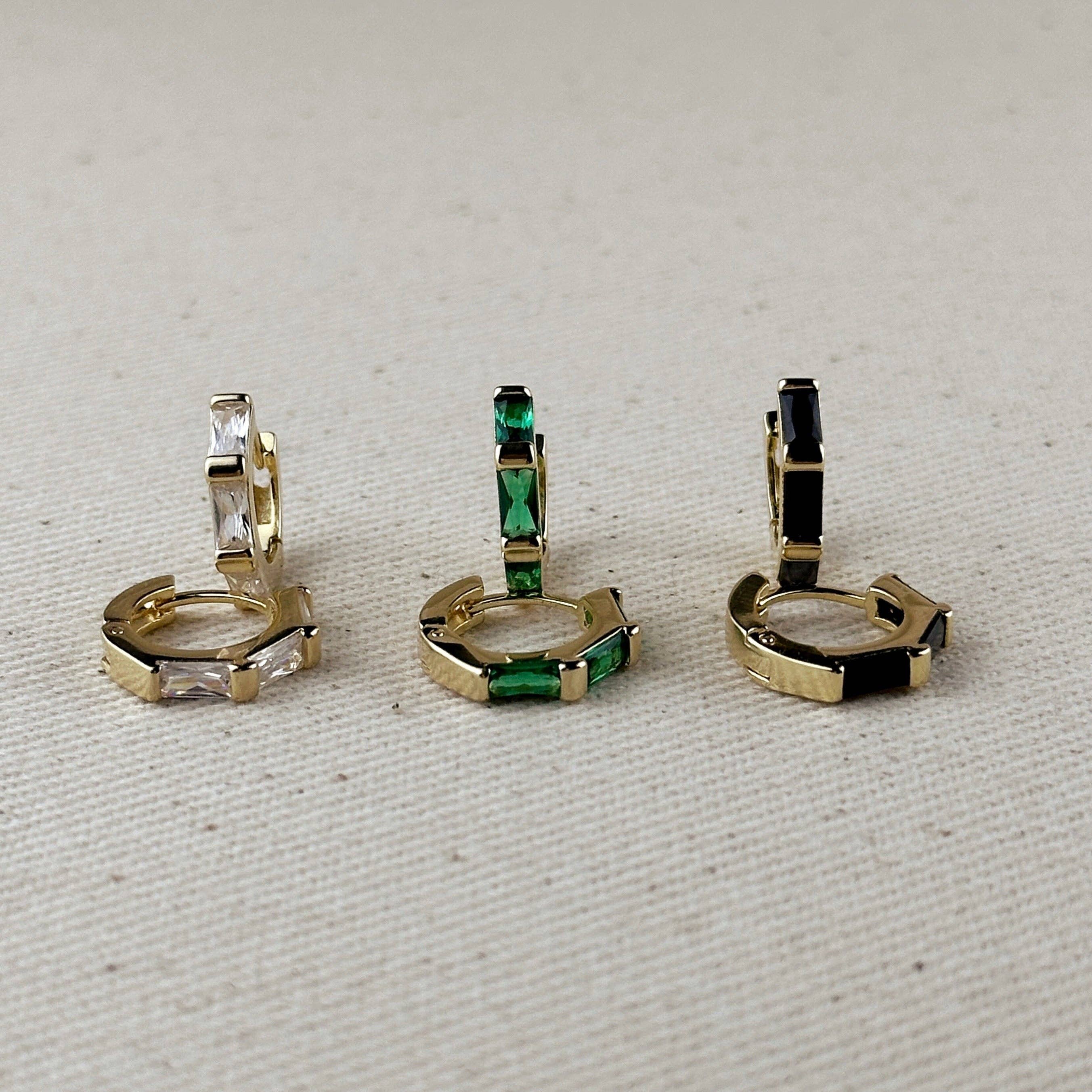 GoldFi - Wholesale Hoop Earrings - 18k Gold Filled Colored Baguette CZ Clicker Hoop Earrings