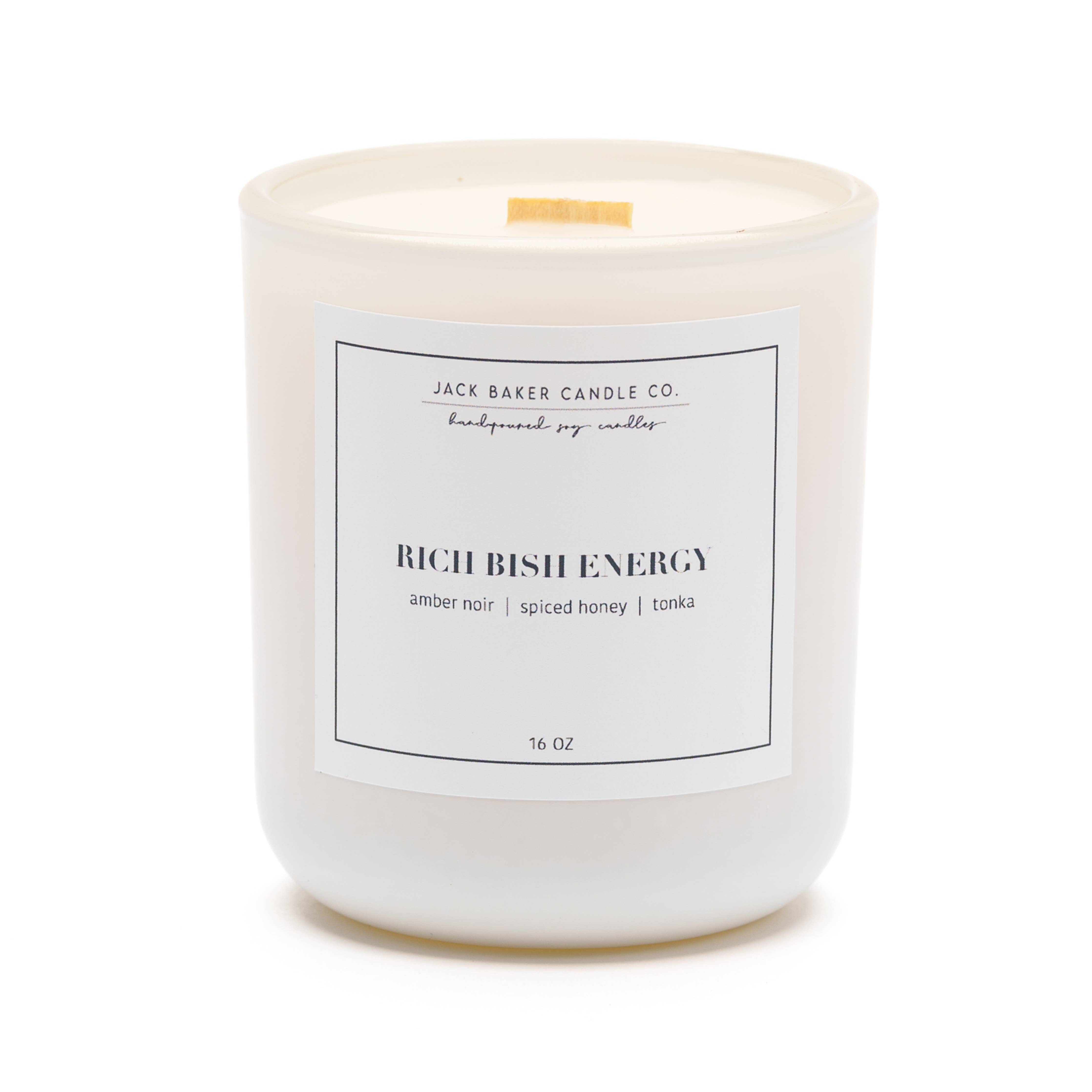 Jack Baker Candle Co - Wholesale Jar/Filled Candle - White Linen Collection - Rich Bish Energy 16 oz