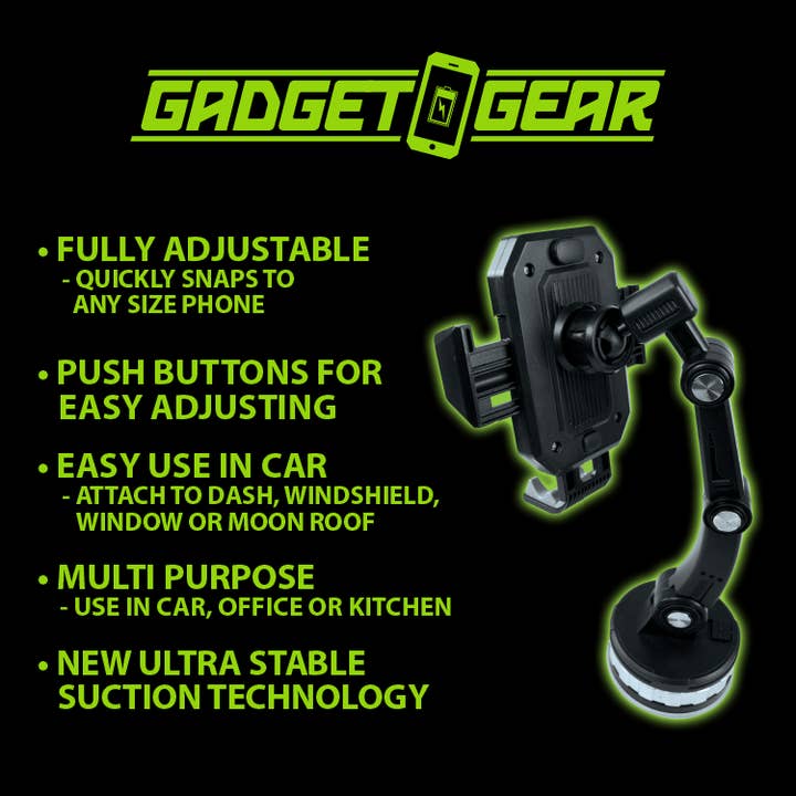 Novelty Brands - Wholesale Phone/Tablet Stand - Gadget Gear Suction Based Adjustable Phone Mount - 4/Display9