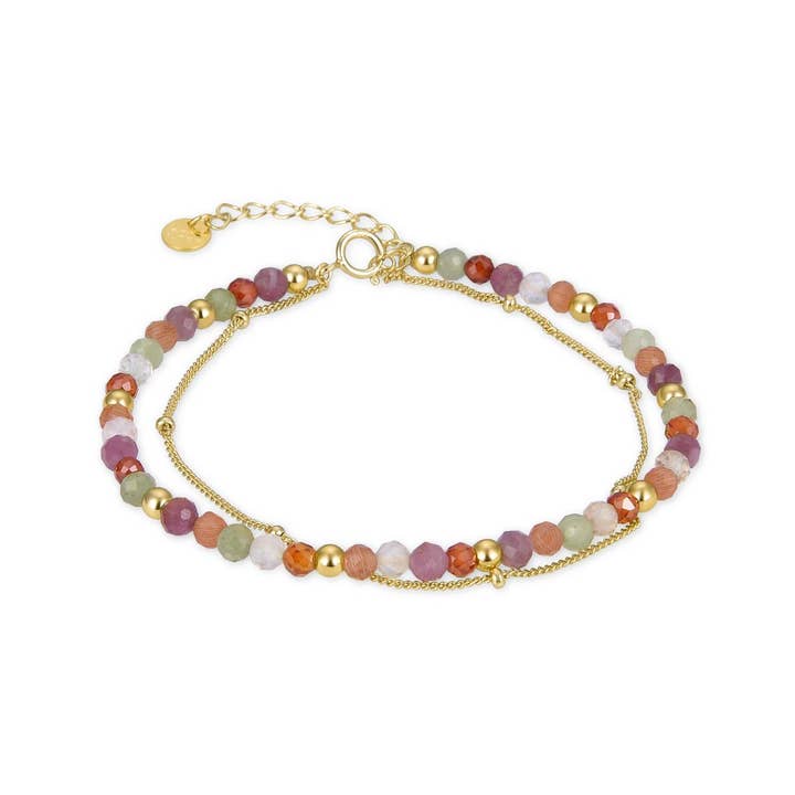 Luxenter - Wholesale Beaded Bracelet - Pulsera Luxenter de Plata de Ley 925 con Cristal Multicolor acabada en oro amarillo de 18K - Mbingu