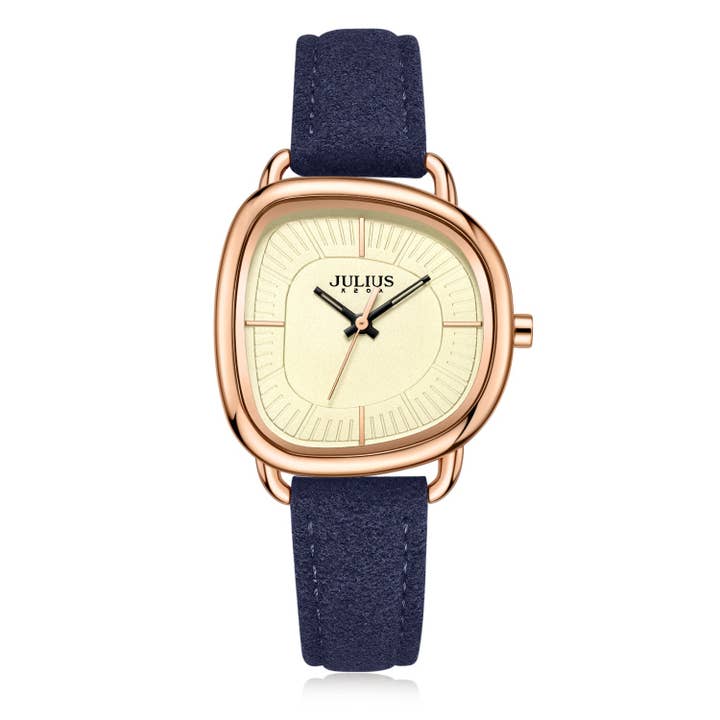 Women, Teen, Girls Analog Watch with Navy Genuine Leather Band - Gift Box Included for wholesale by Ovvel Watches