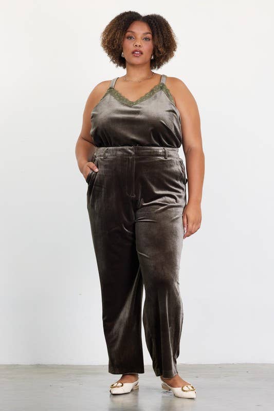 SKIES ARE BLUE - Wholesale Pants - Women's - Plus Size Velvet Straight Fit Pants12