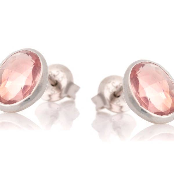 Natural oval rose quartz earrings, sterling silver for wholesale by OPALOOK France