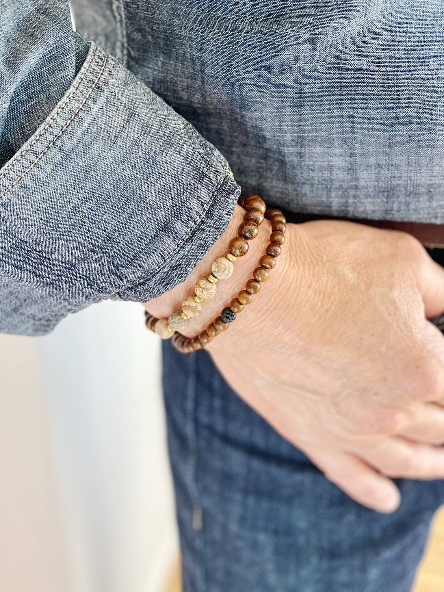REMOVED BRAND – wholesale Pärlarmband – Jasper ädelsten + Mässing + Trä - 8 MM pärlarmband 9