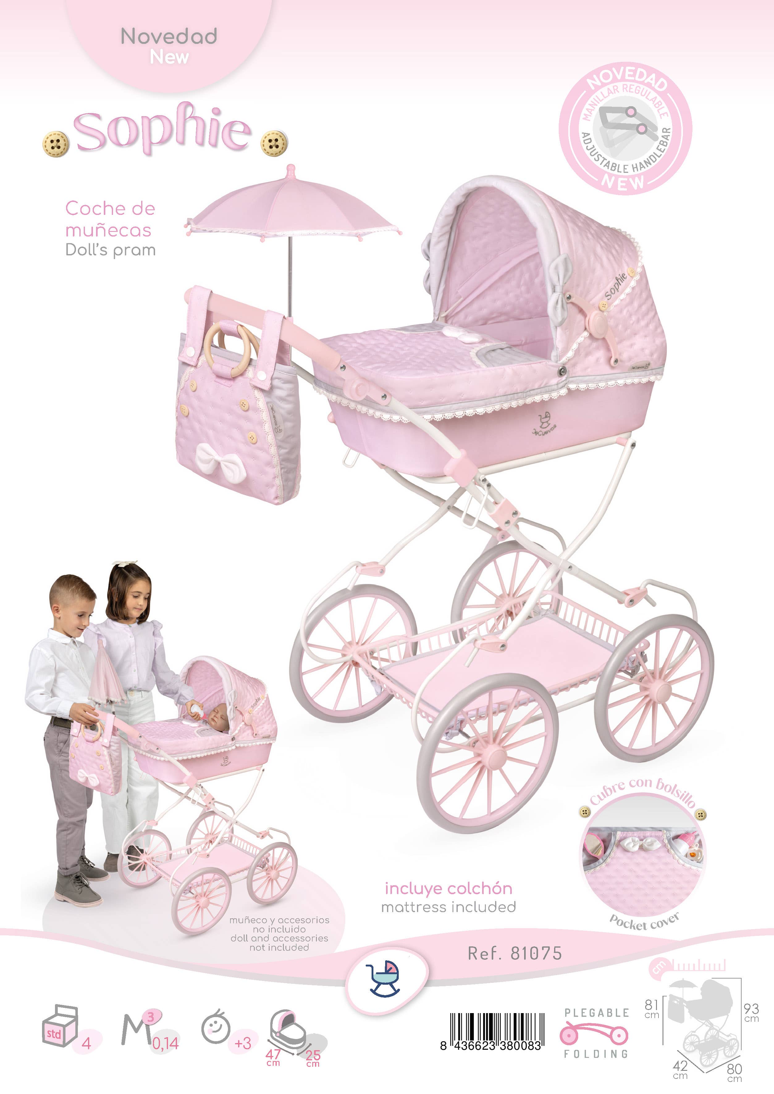 DeCuevas Toys – wholesale Barnvagn/sele för babydocka - Barn – 81075 - Hopfällbar dockvagn "Sophie"3