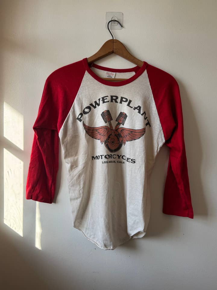 Shop Vintage Alley – Engroshandel T-shirt med print - Dame – Vintage Power Plant Motorcykler Raglan