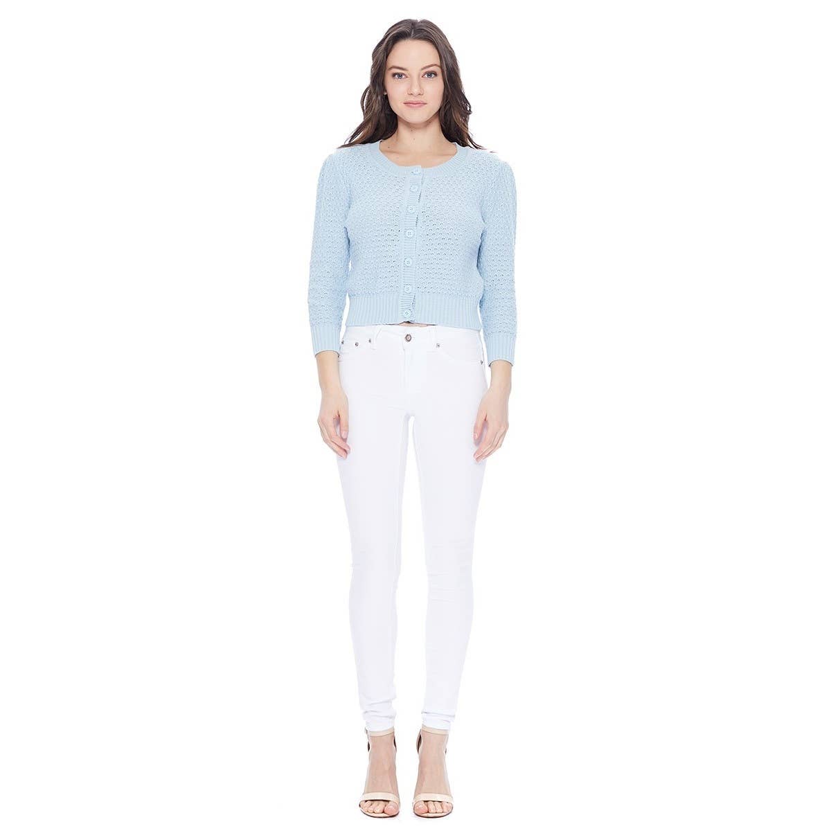 Mak – Engroshandel Cardigan - Dame – Mak 3/4-ærmet kort strikket cardigan med rund hals MK351481