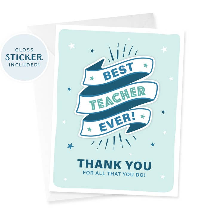 Tarjeta con pegatina «Best Teacher Ever» para venta al por mayor de Kreate Paper Co.