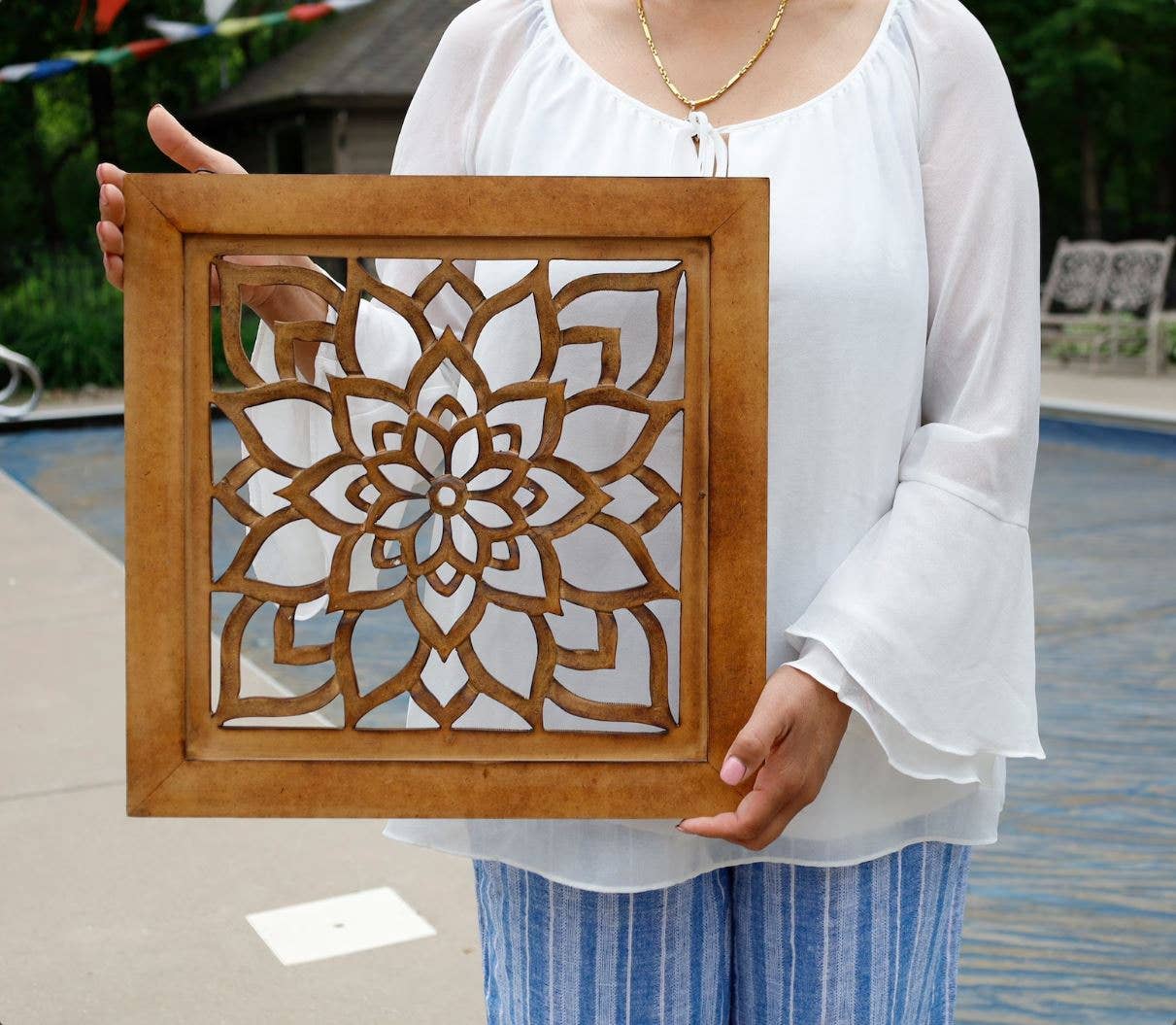 Lungta Imports - Wholesale Wall Accent - Handcrafted Large Lotus Wooden Wall Panel For Home Decor0