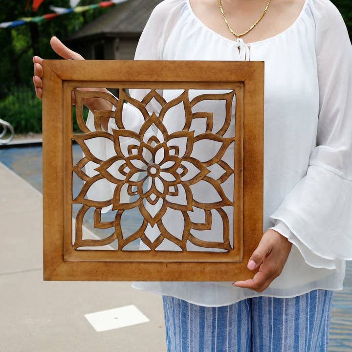 Handcrafted Large Lotus Wooden Wall Panel For Home Decor and other Purchase Wholesale tachos e panelas. Free Returns & Net 60 Terms on Faire trending on Faire.