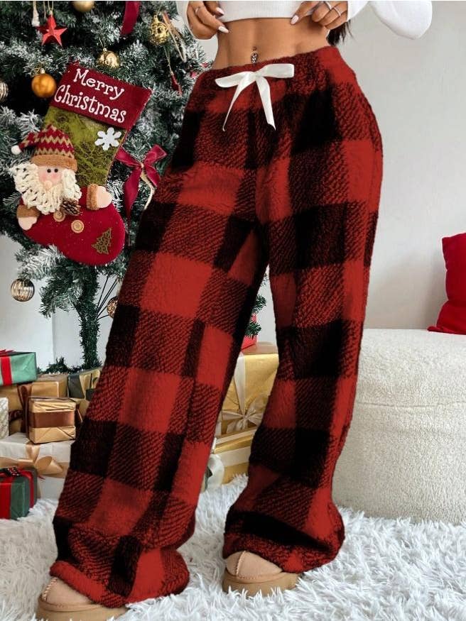 HIDDENBRAND - Wholesale Pants - Women's - Flannel Plaid Print Fleece Lounge Pants6