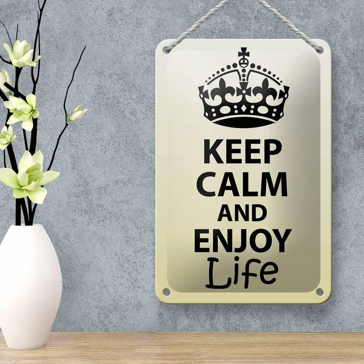 Femer - Venta al por mayor Letreros - Letrero decorativo de metal con texto «Keep Calm and Enjoy Life», 12 x 18 cm, de hojalata
